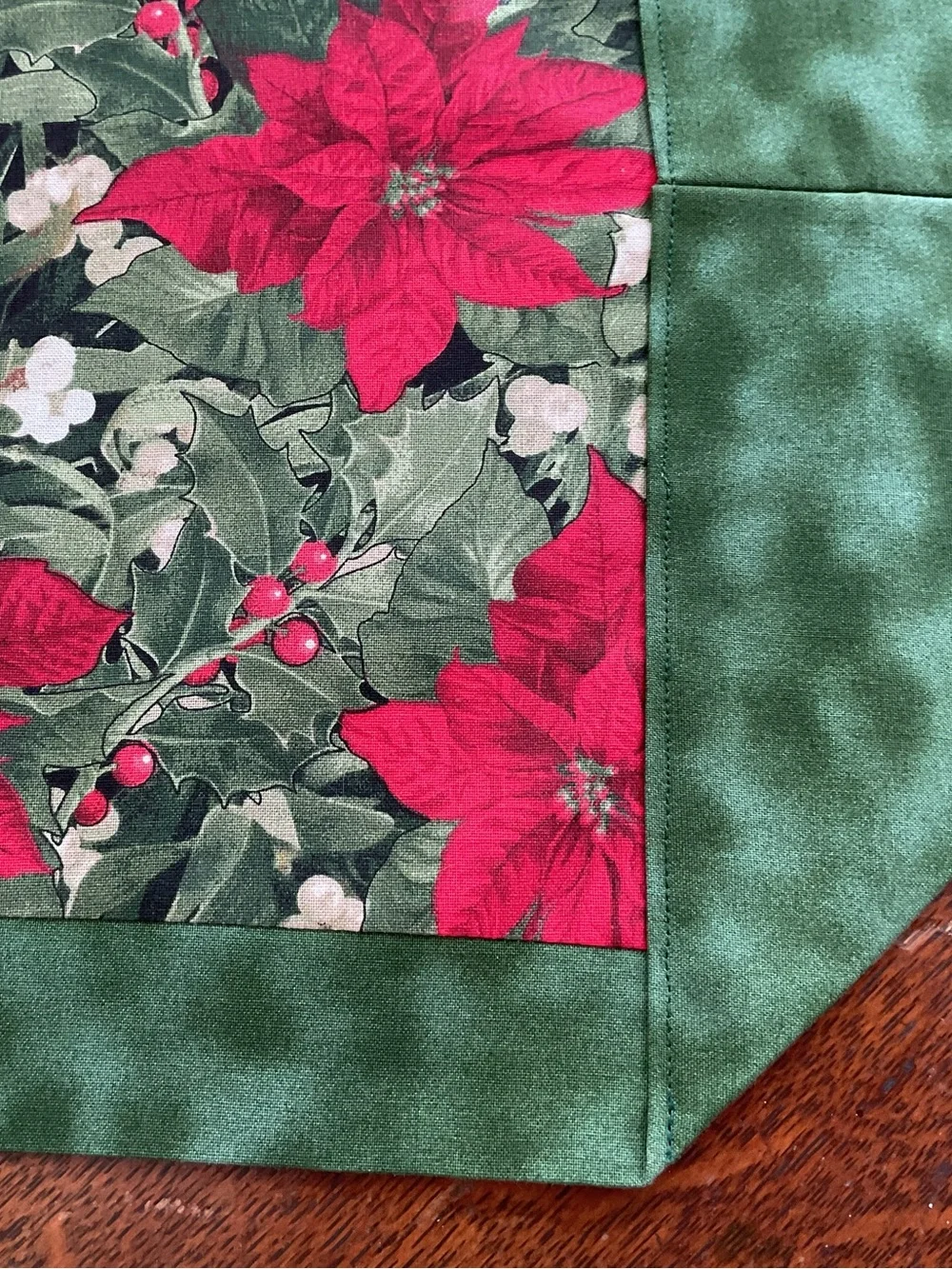 Handmade Green and Red Poinsettia Table Runner - Festive Holiday Dining Accent